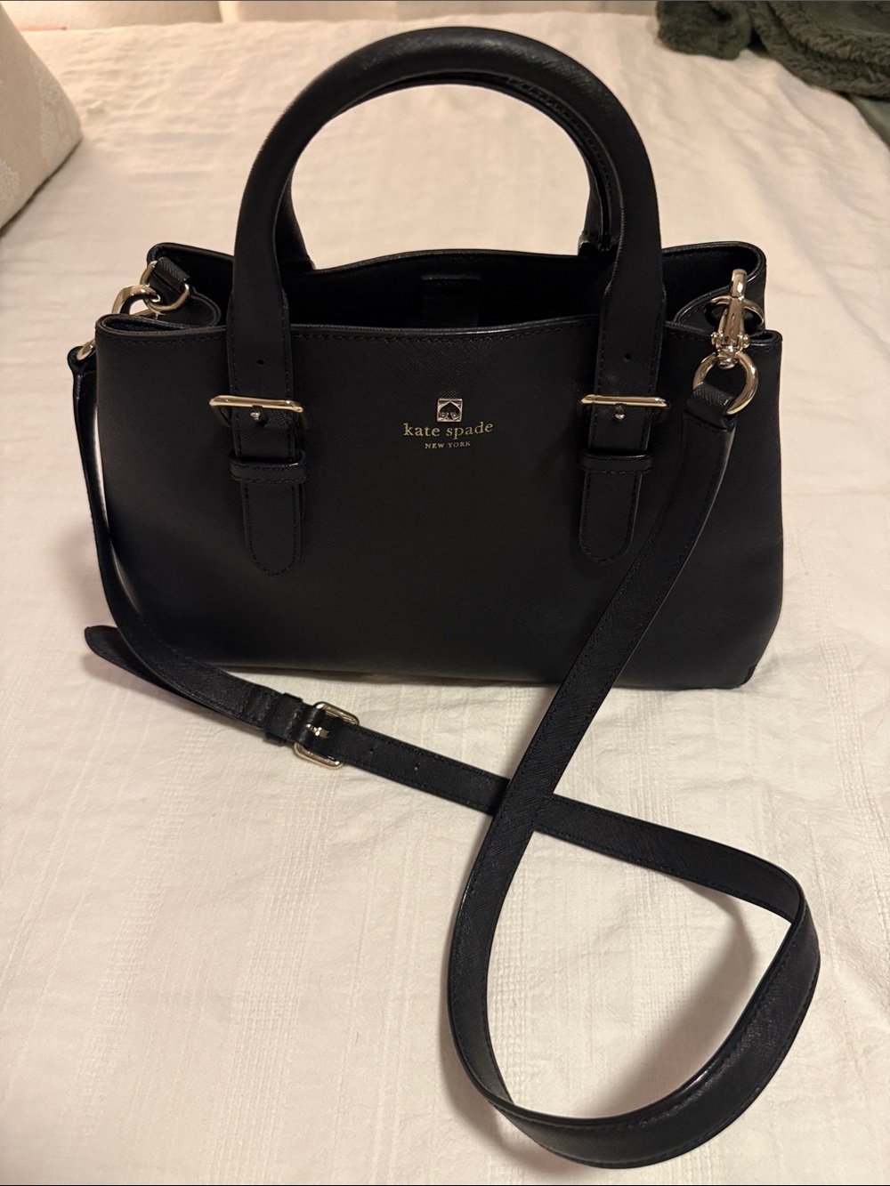 kate spade Black Leather hand bag with Gold Hardware and Crossbody Strap